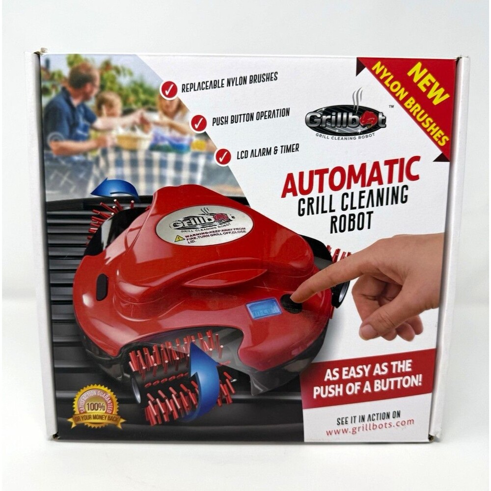 Grillbot Grill Cleaning Robot Red/Black Replaceable Nylon Brushes LCD Timer